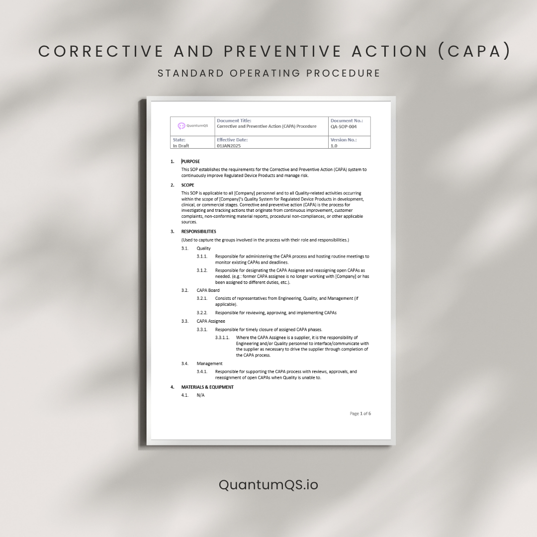 CAPA SOP - Complete 4-Phase Corrective Preventive Action System for Medical Devices
