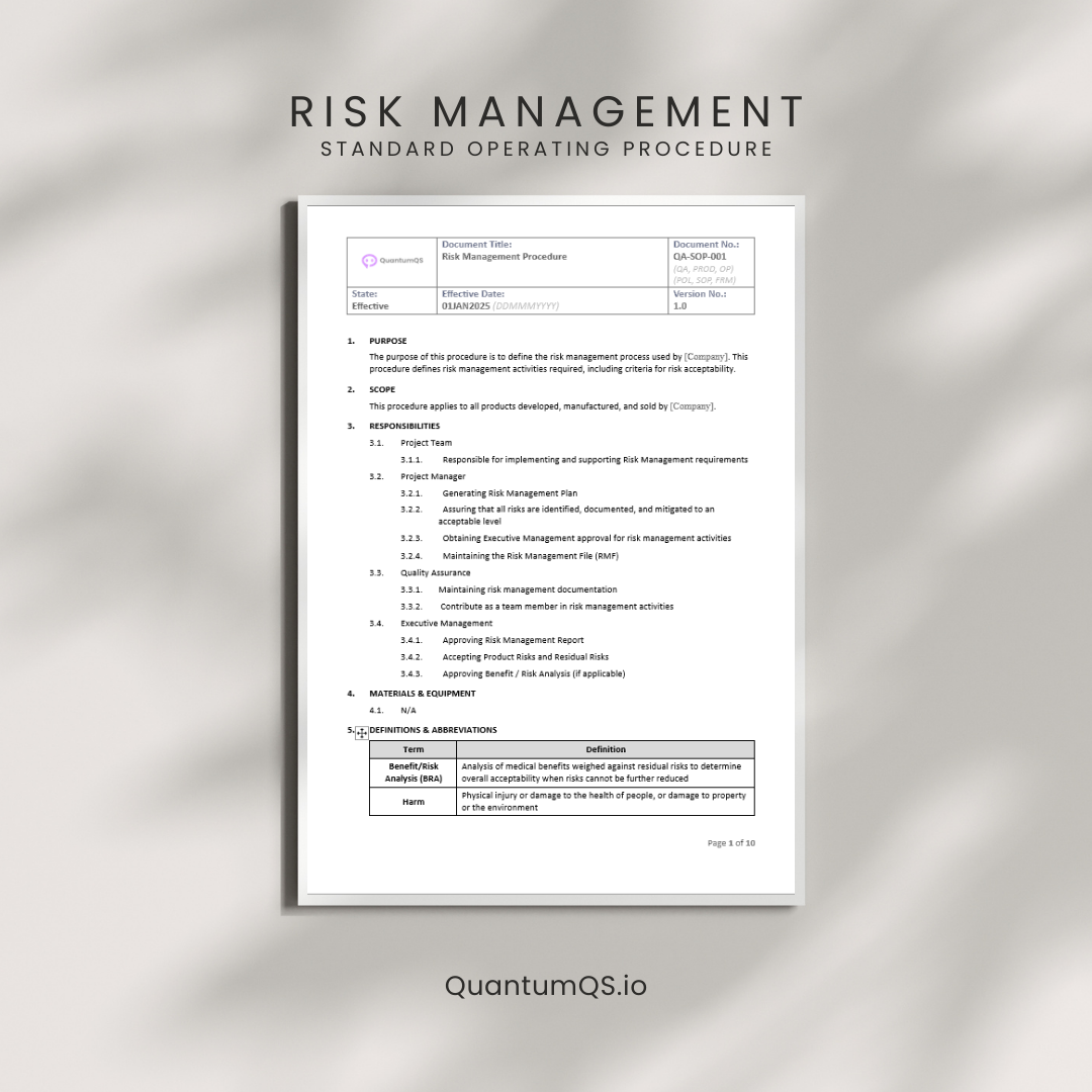 ISO 14971 Risk Management SOP Templates - Complete Medical Device Risk Assessment Package