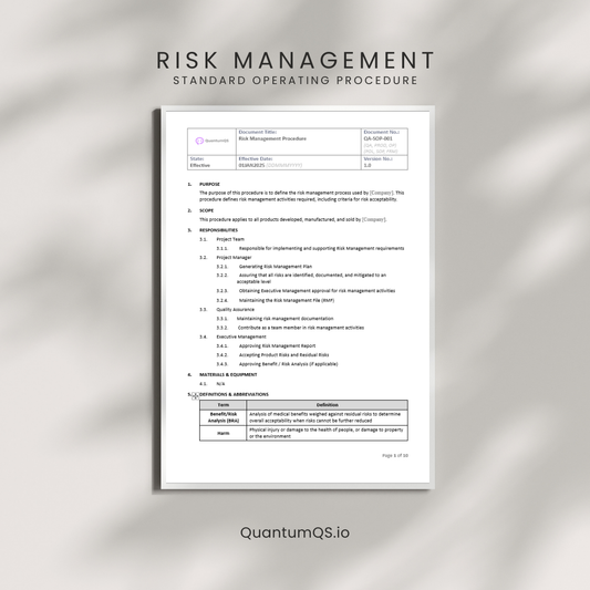 ISO 14971 Risk Management SOP Templates - Complete Medical Device Risk Assessment Package