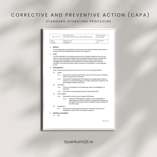 CAPA SOP - Complete 4-Phase Corrective Preventive Action System for Medical Devices